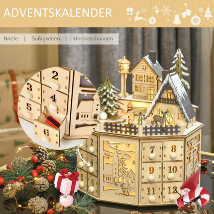 Adventskalender Holzzug mit 24 LED-Geschenkboxen