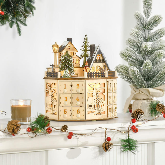 Adventskalender Holzzug mit 24 LED-Geschenkboxen
