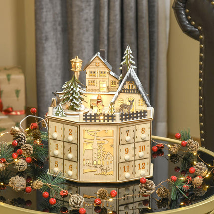 Adventskalender Holzzug mit 24 LED-Geschenkboxen