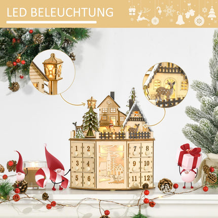Adventskalender Holzzug mit 24 LED-Geschenkboxen