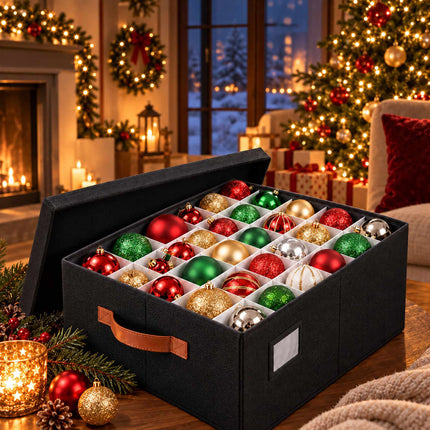 Christmas Bauble Storage Box for 96 Baubles with Handles, Black, Dividers