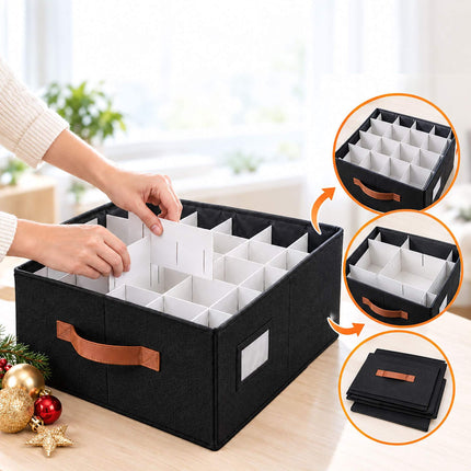 Christmas Bauble Storage Box for 96 Baubles with Handles, Black, Dividers