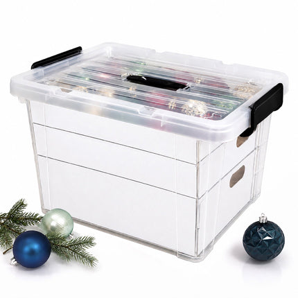 Christmas Bauble Storage Box with Carry Handle, 3 Levels, Transparent