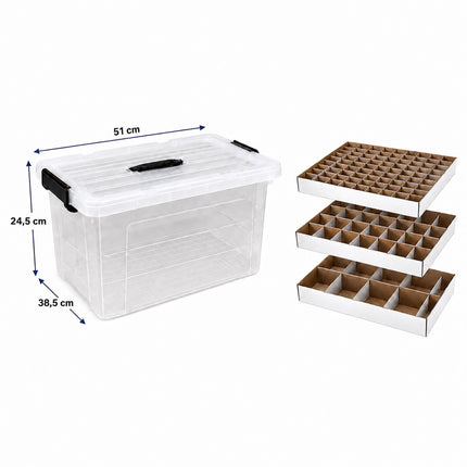 Christmas Bauble Storage Box with Carry Handle, 3 Levels, Transparent
