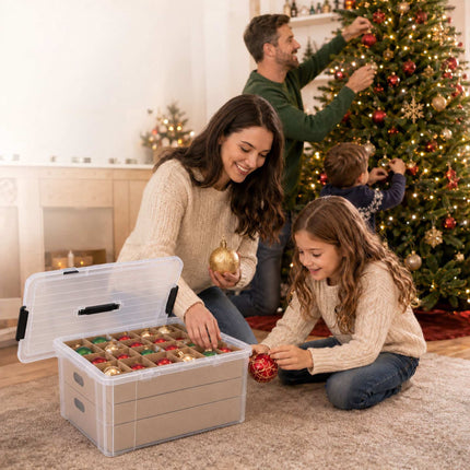 Christmas Bauble Storage Box with Carry Handle, 4 Levels, Transparent