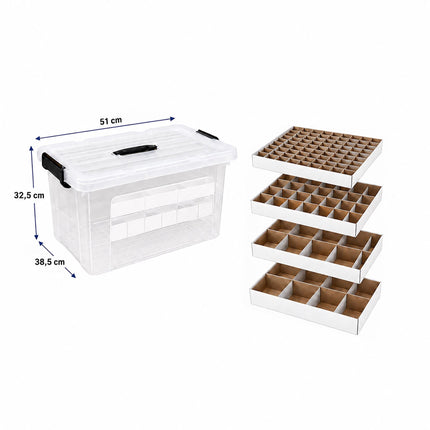 Christmas Bauble Storage Box with Carry Handle, 4 Levels, Transparent