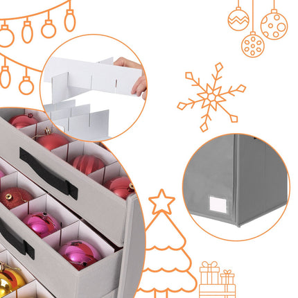 Christmas Bauble Storage Box with Dividers, Transparent
