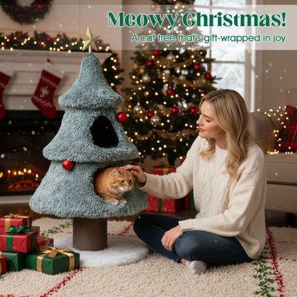 Christmas Cat Tree 48.5 Inch, 2 Condos, Scratching Post