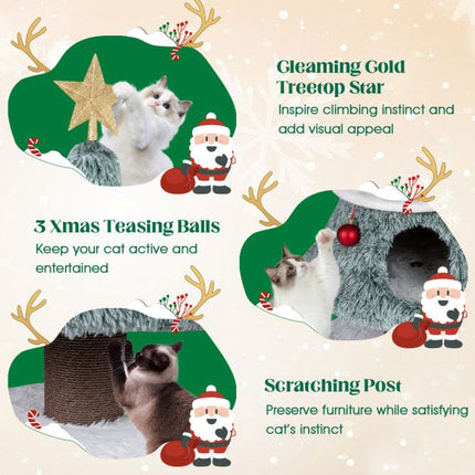 Christmas Cat Tree 48.5 Inch, 2 Condos, Scratching Post