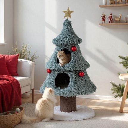 Christmas Cat Tree 48.5 Inch, 2 Condos, Scratching Post