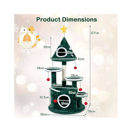 Christmas Cat Tree 50 Inch with 2 Condos and Sisal Post, Green, Star Spring Toy