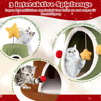 Christmas Cat Tree with 4 Cozy Caves & Sisal Carpet
