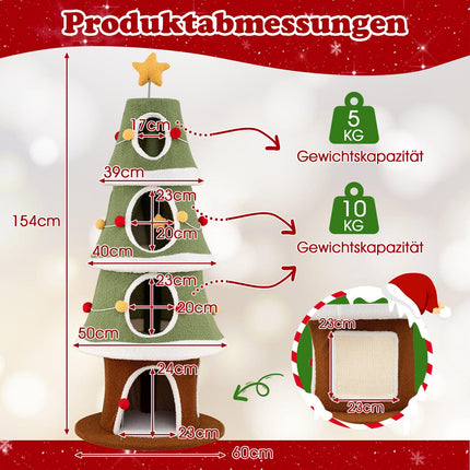 Christmas Cat Tree with 4 Cozy Caves & Sisal Carpet