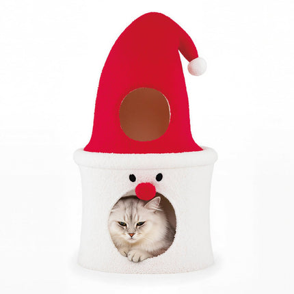 Weihnachts-Katzenbaum mit Bett, 75 cm, Rot, Plüschdecke