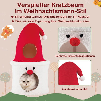 Weihnachts-Katzenbaum mit Bett, 75 cm, Rot, Plüschdecke