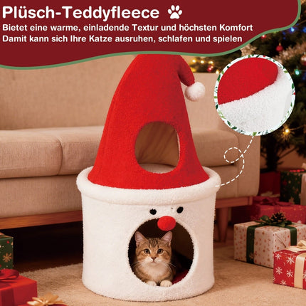 Weihnachts-Katzenbaum mit Bett, 75 cm, Rot, Plüschdecke