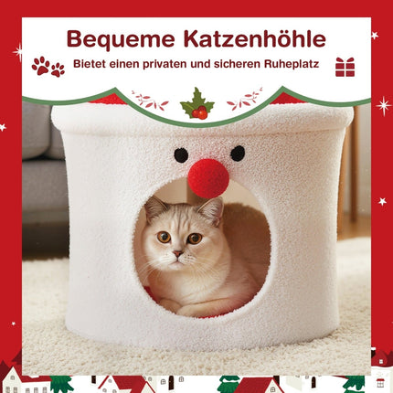 Weihnachts-Katzenbaum mit Bett, 75 cm, Rot, Plüschdecke