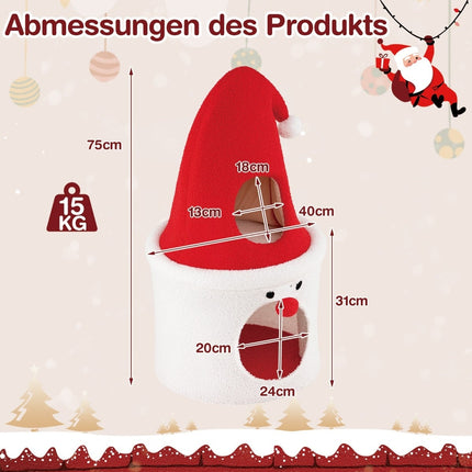 Weihnachts-Katzenbaum mit Bett, 75 cm, Rot, Plüschdecke