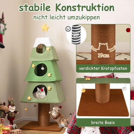 Weihnachts-Katzenbaum mit Sisalstange, 162 cm, Grün