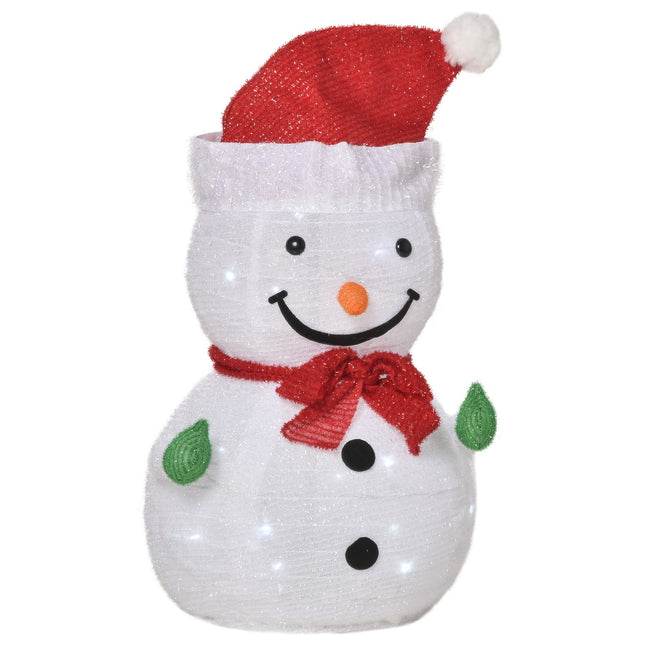 Décoration de Noël Bonhomme de neige avec lumières LED Modèle Jardin Décoration de cour Pliable Résistant aux intempéries Polyester Vert + Rouge + Blanc Ø 30 x 51 cm