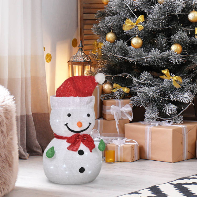 Décoration de Noël Bonhomme de neige avec lumières LED Modèle Jardin Décoration de cour Pliable Résistant aux intempéries Polyester Vert + Rouge + Blanc Ø 30 x 51 cm