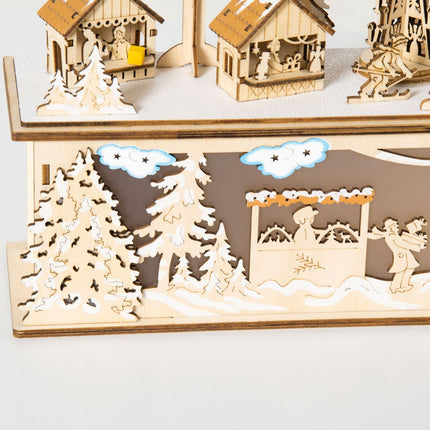 Weihnachtsdorf-Dekoration, LED-beleuchtete Winterlandschaft, 45x10x25 cm