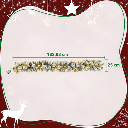 Christmas Garland with 50 LED Lights and 216 Snowy Tips, Timer, Green, White