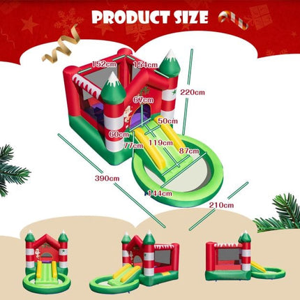 Weihnachtliches aufblasbares Hüpfhaus mit Rutsche, Bällebad für 3 Kinder