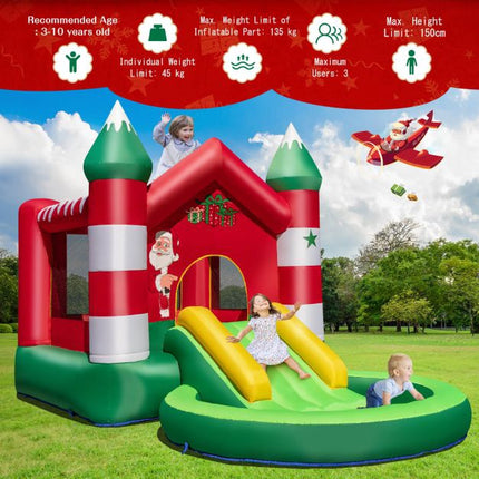 Weihnachtliches aufblasbares Hüpfhaus mit Rutsche, Bällebad für 3 Kinder