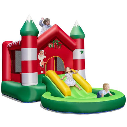 Weihnachtliches aufblasbares Hüpfhaus mit Rutsche, Bällebad für 3 Kinder