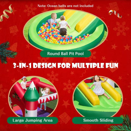 Weihnachtliches aufblasbares Hüpfhaus mit Rutsche, Bällebad für 3 Kinder