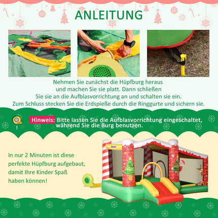Aufblasbare Weihnachtsburg für Kinder mit Rutsche und Bällebad