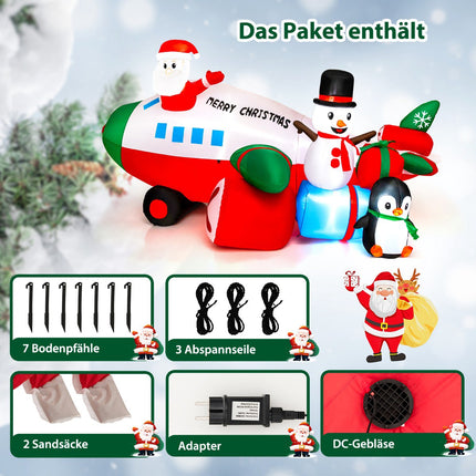 Vánoční nafukovací Santa ve vrtulníku s LED, 280 cm