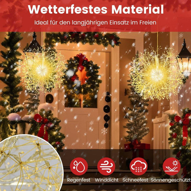Weihnachts-Leuchtkugel 2er-Pack LED-Kugeln zum Aufhängen Weihnachtsbeleuchtung für Außen und Innen Gold