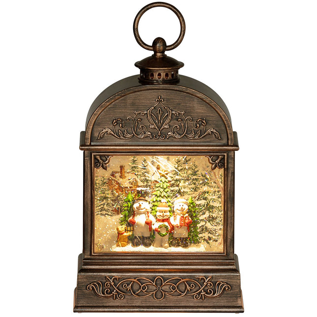 Lanterne boule à neige de Noël avec musique légère Décoration de Noël avec paillettes tourbillonnantes pour cadeau de fête de Noël Bronze