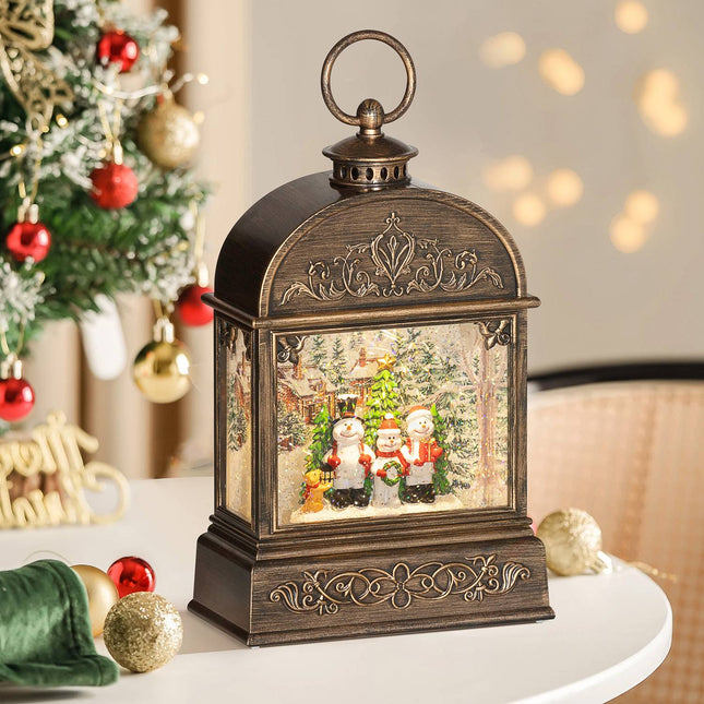 Lanterne boule à neige de Noël avec musique légère Décoration de Noël avec paillettes tourbillonnantes pour cadeau de fête de Noël Bronze
