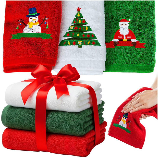 Weihnachtshandtücher 3er-Set – Baumwolle, Rot/Grün/Weiß