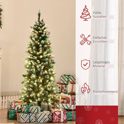 Künstlicher Weihnachtsbaum, 1,5 m mit LED-Lichtern & roten Beeren