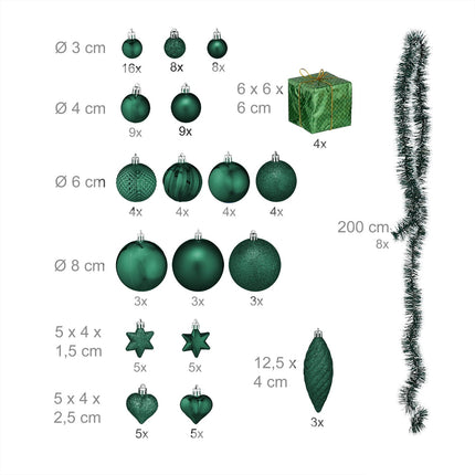 Christmas Tree Baubles Set, 110 Plastic Ornaments