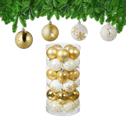 Christmas Tree Baubles Set - 30 Pieces, 6 Designs