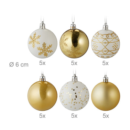 Christmas Tree Baubles Set - 30 Pieces, 6 Designs