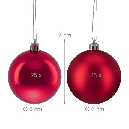 Christmas Tree Baubles Set, 50 Pieces with Ribbons
