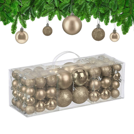Christmas Tree Baubles Set, 76 Pcs – Matte, Shiny, Glitter