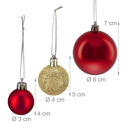Christmas Tree Baubles Set, Red & Gold, Various Sizes