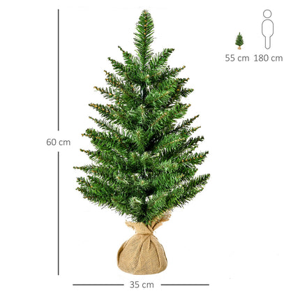 Small 60 cm artificial table top Christmas tree, linen base