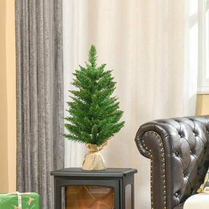 Small 60 cm artificial table top Christmas tree, linen base