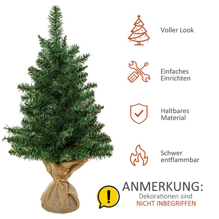 Small 60 cm artificial table top Christmas tree, linen base