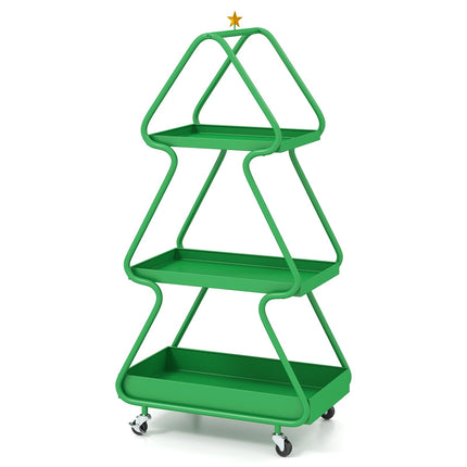 Christmas Tree Rolling Cart – 3-Tier Metal Storage