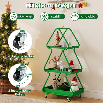 Christmas Tree Rolling Cart – 3-Tier Metal Storage