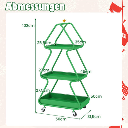 Christmas Tree Rolling Cart – 3-Tier Metal Storage